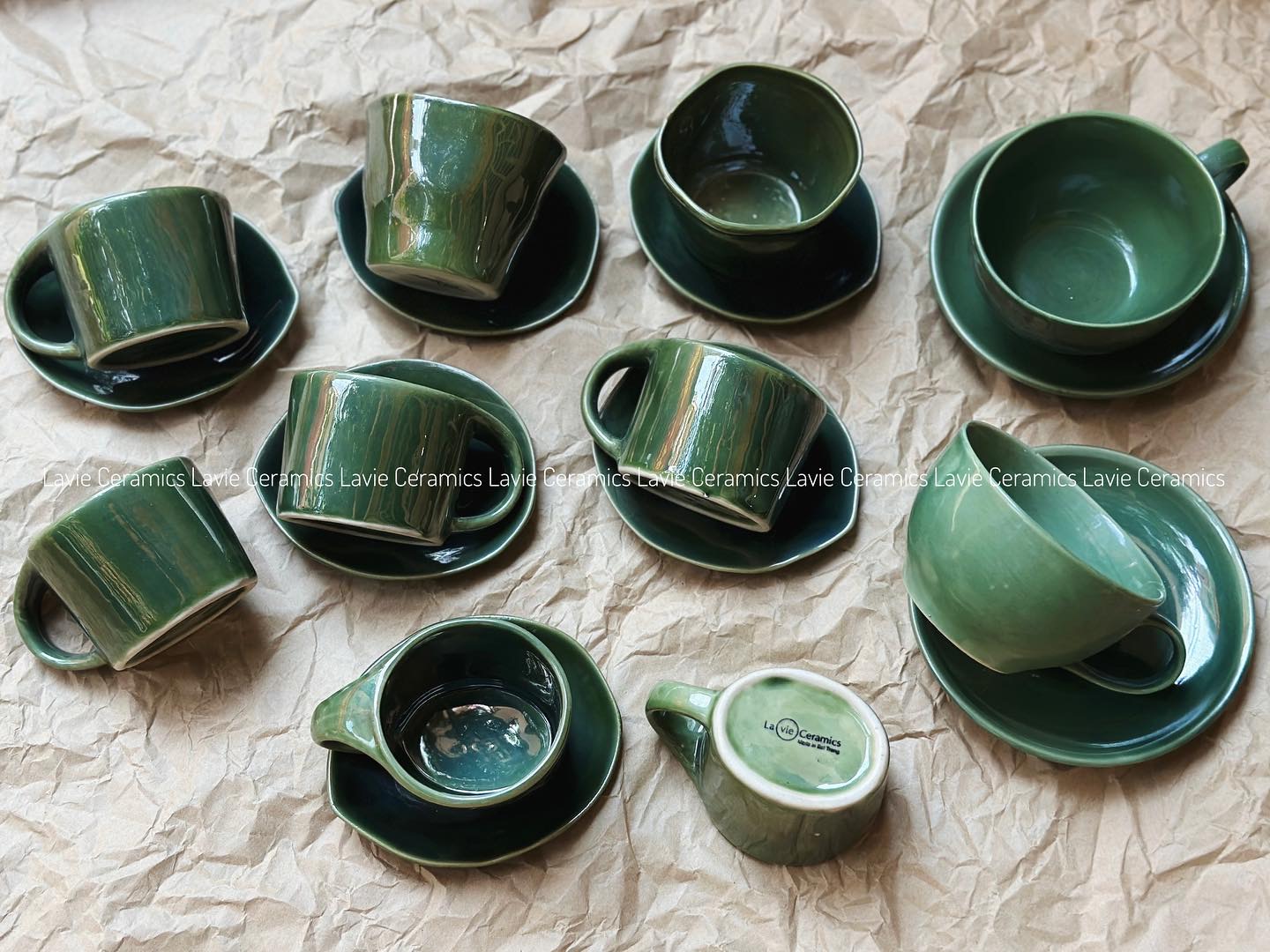 Bộ cốc cà phê men xanh lục bảo